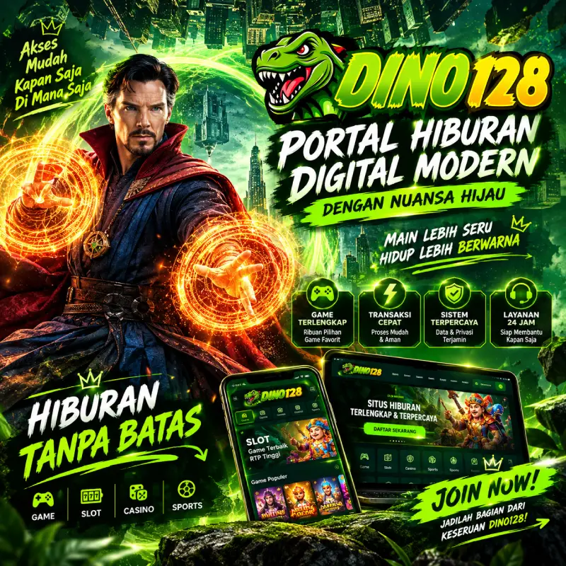 Banner DINO128 dengan konsep visual hijau modern